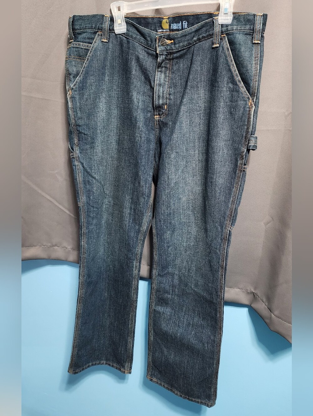 Carhartt Carpenter Jeans Mens 38x30 Blue Denim Relaxed Fit Utility Work Pants